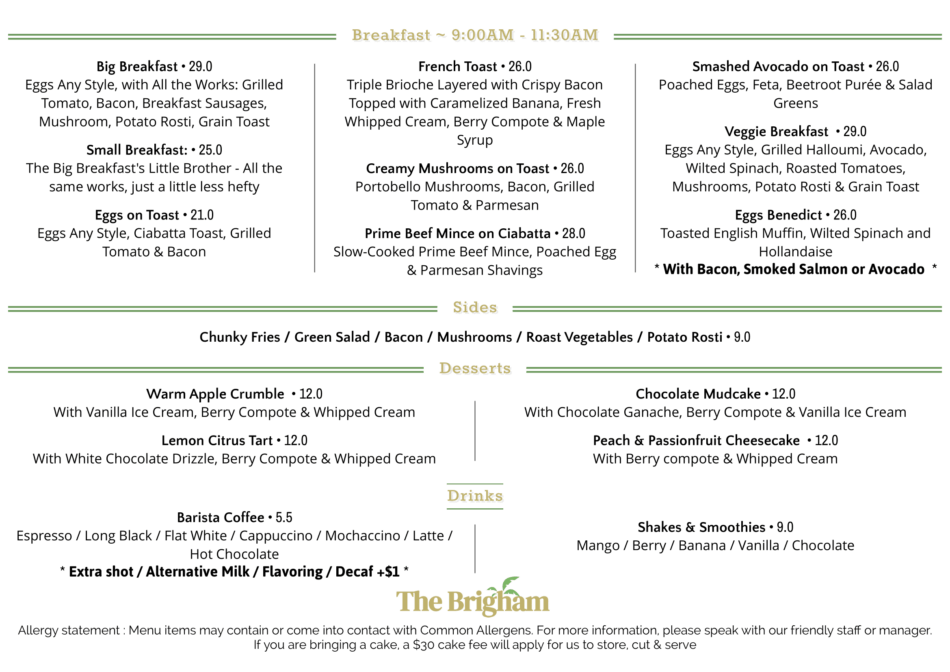 Cafe Breakfast Menu