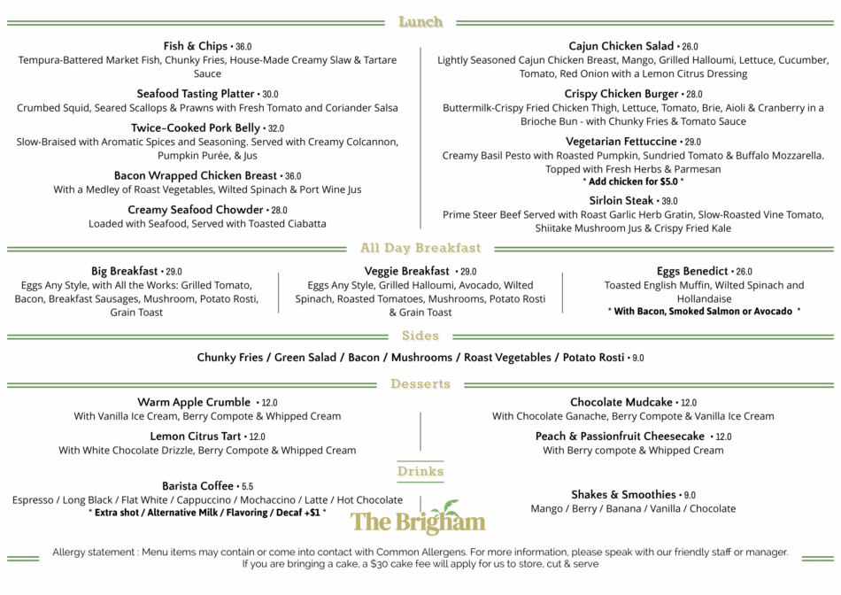 Cafe Lunch Menu